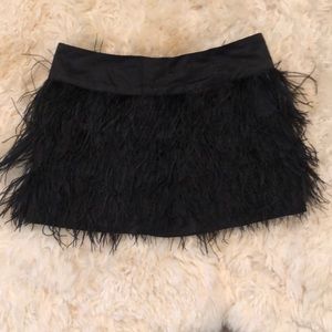 Black Bebe ostrich feather mini skirt